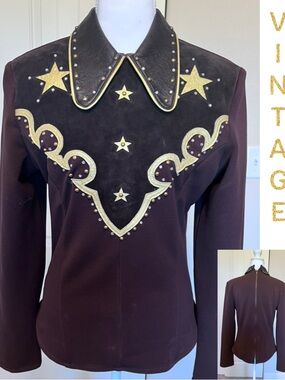 Vintage Travis Leather Collection Western Style Embellished Zipup Back Top Small